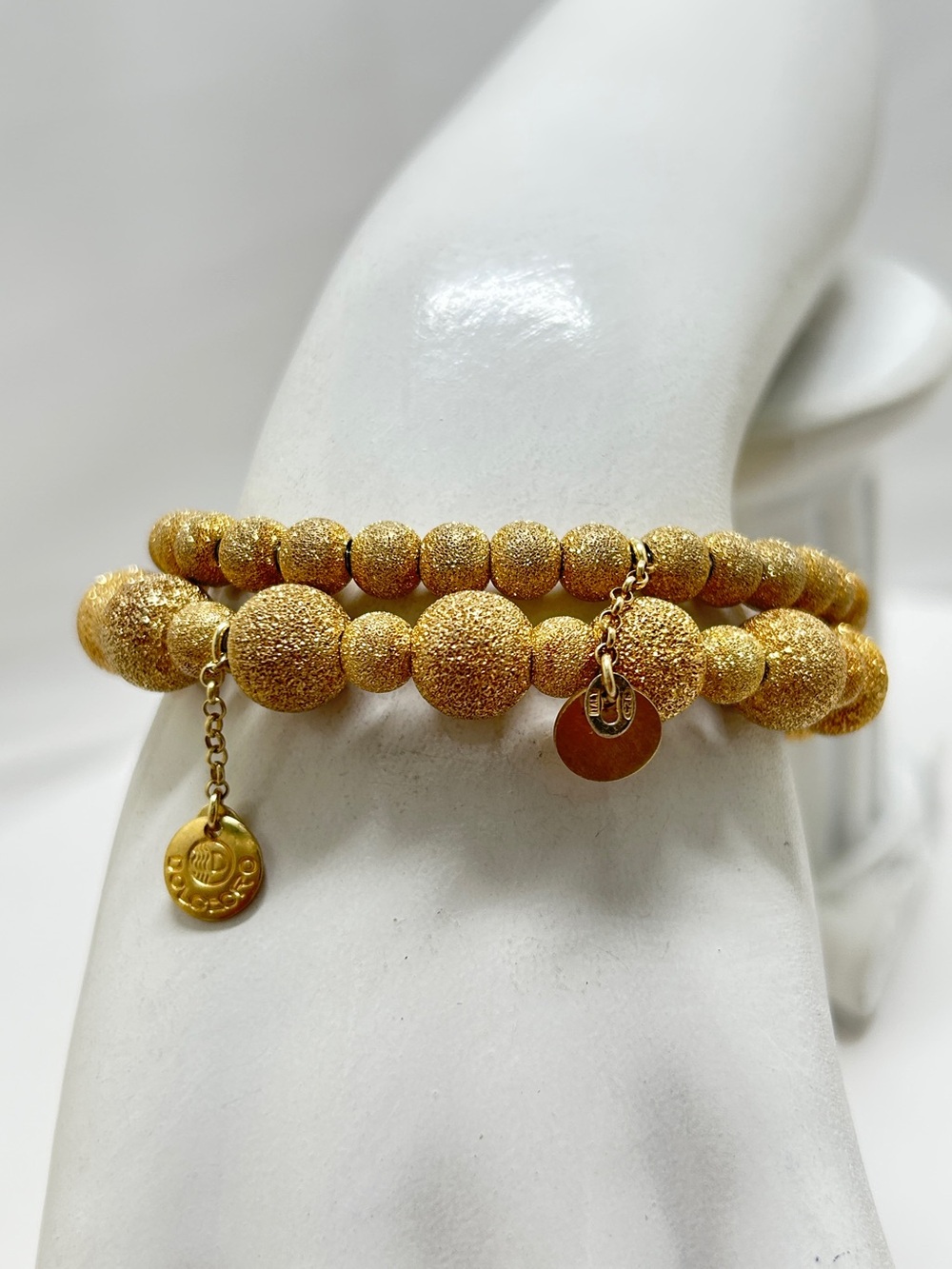 Dolce Oro, 2 Beaded Stretch Bracelets, .925 Sterling Silver With Gold Vermeil